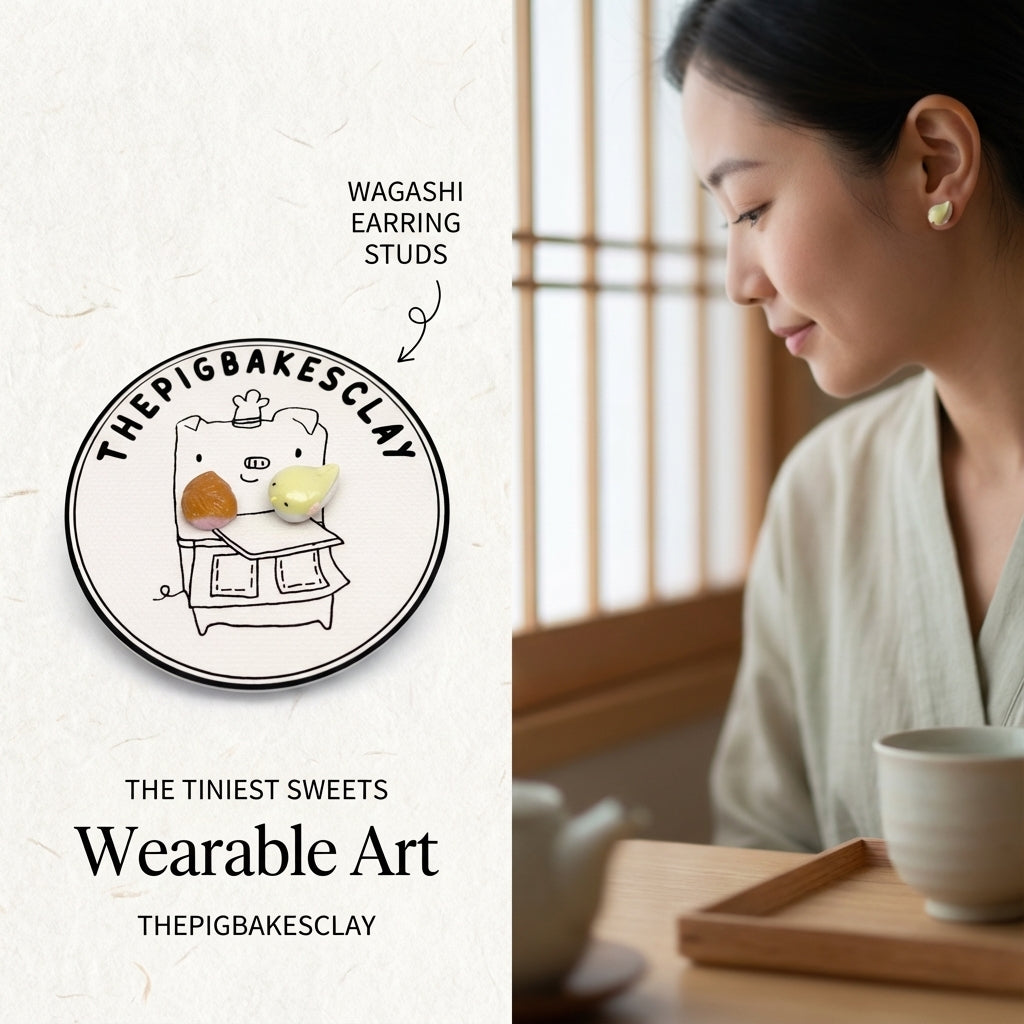 Japanese Bird and Leaf Wagashi Earring Studs