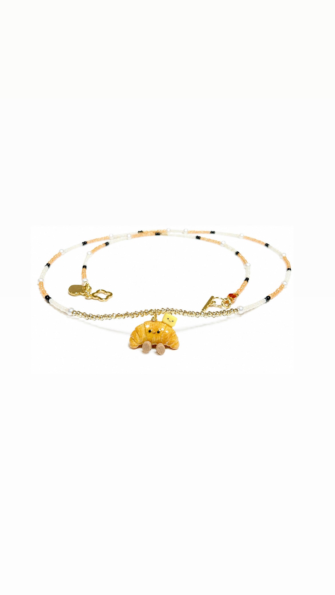 The Shiopan Jellycat and his Pet Butter with Black Spinels and Swaroski Pearls Long Necklace (customised for Sarah)