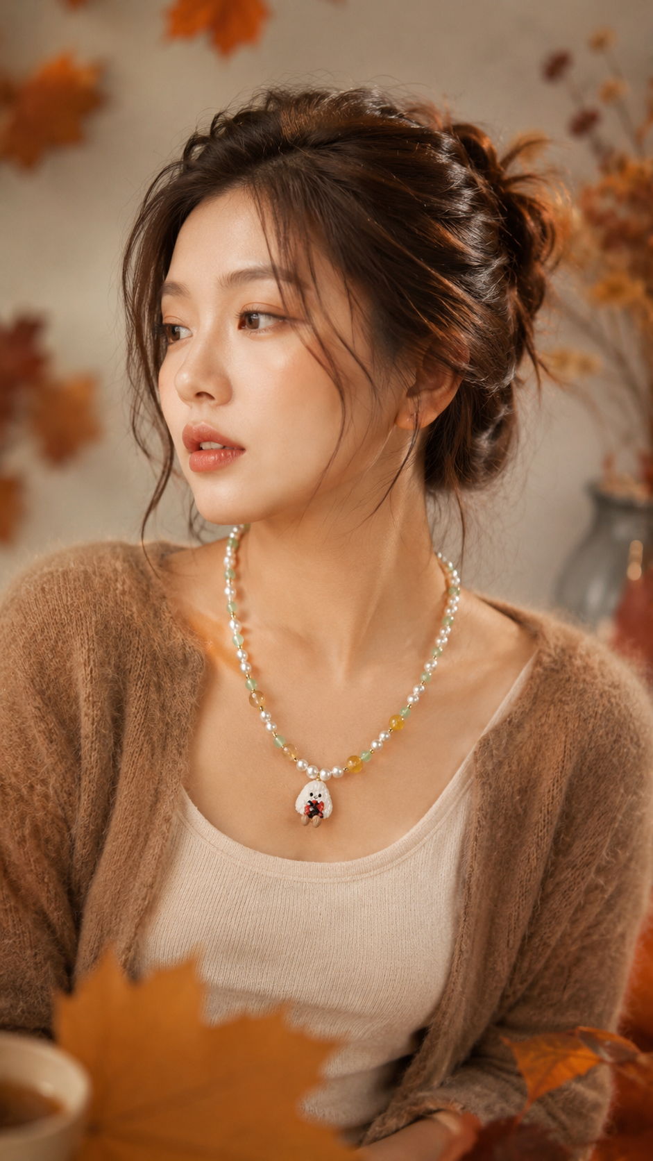 Autumn Onigiri Pearls and Jade Necklace