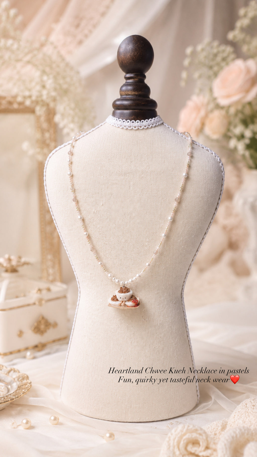 Chwee Kueh Hand-Beaded Necklace in Pastels and Pearls