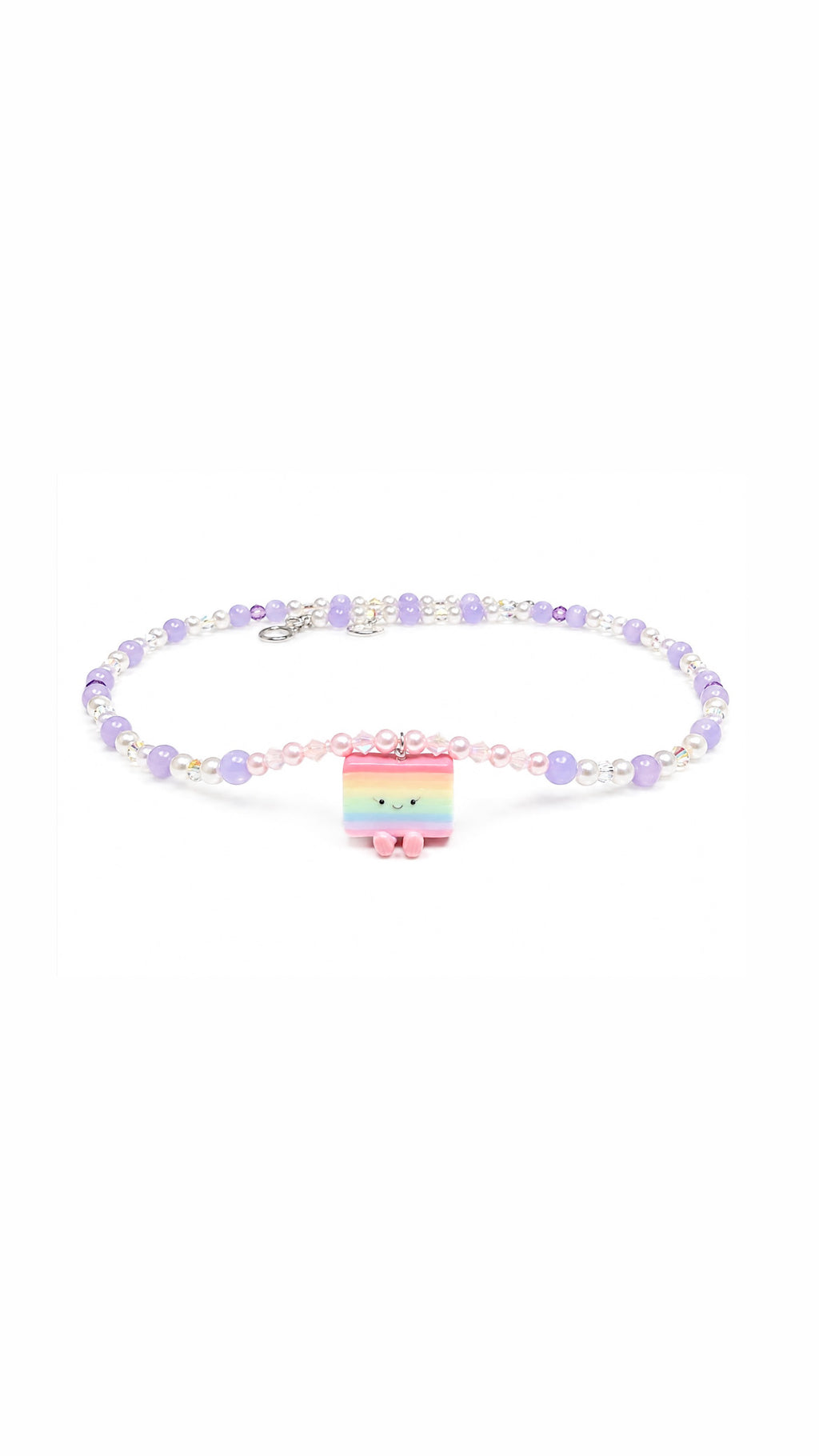 Hand-Beaded Kueh Lapis Jellycat Swaroski Pearl and Purple Chalcedony Long Necklace