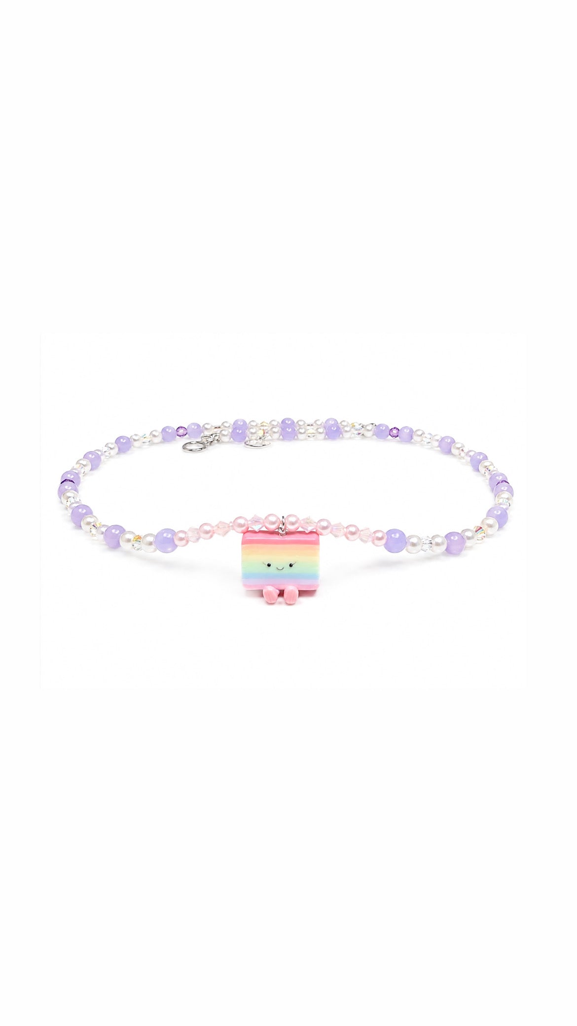 Hand-Beaded Kueh Lapis Jellycat Swaroski Pearl and Purple Chalcedony Long Necklace