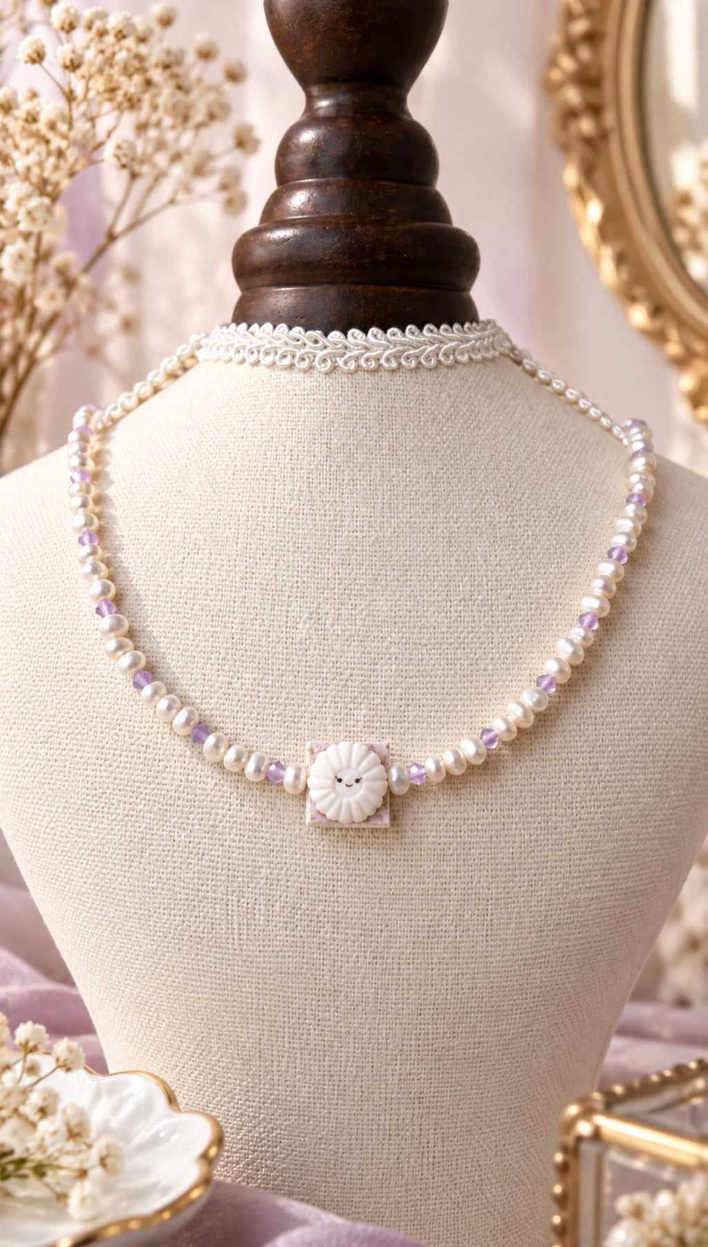 Kueh Tutu in Vintage Purple Pearl Necklace