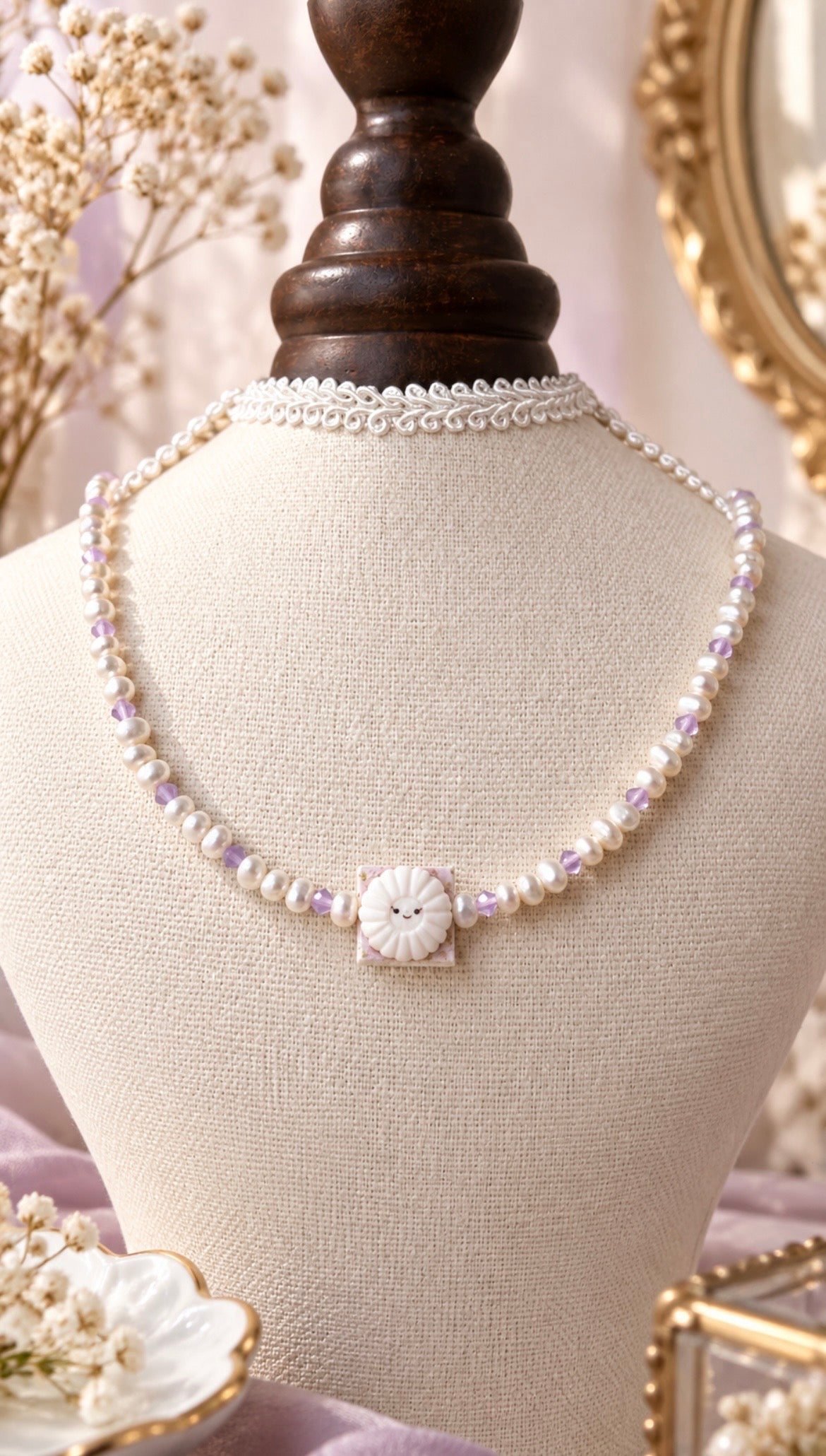 Kueh Tutu in Vintage Purple Pearl Necklace