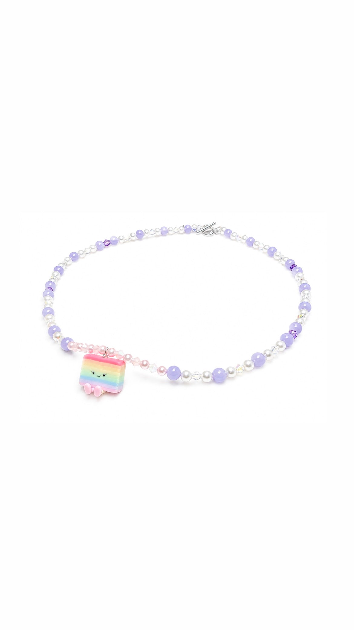 Hand-Beaded Kueh Lapis Jellycat Swaroski Pearl and Purple Chalcedony Long Necklace