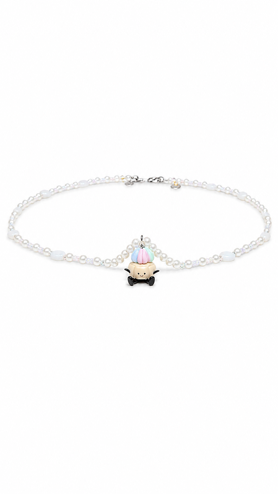 Iced Gem Hand-Beaded Silver Necklace in Pastels