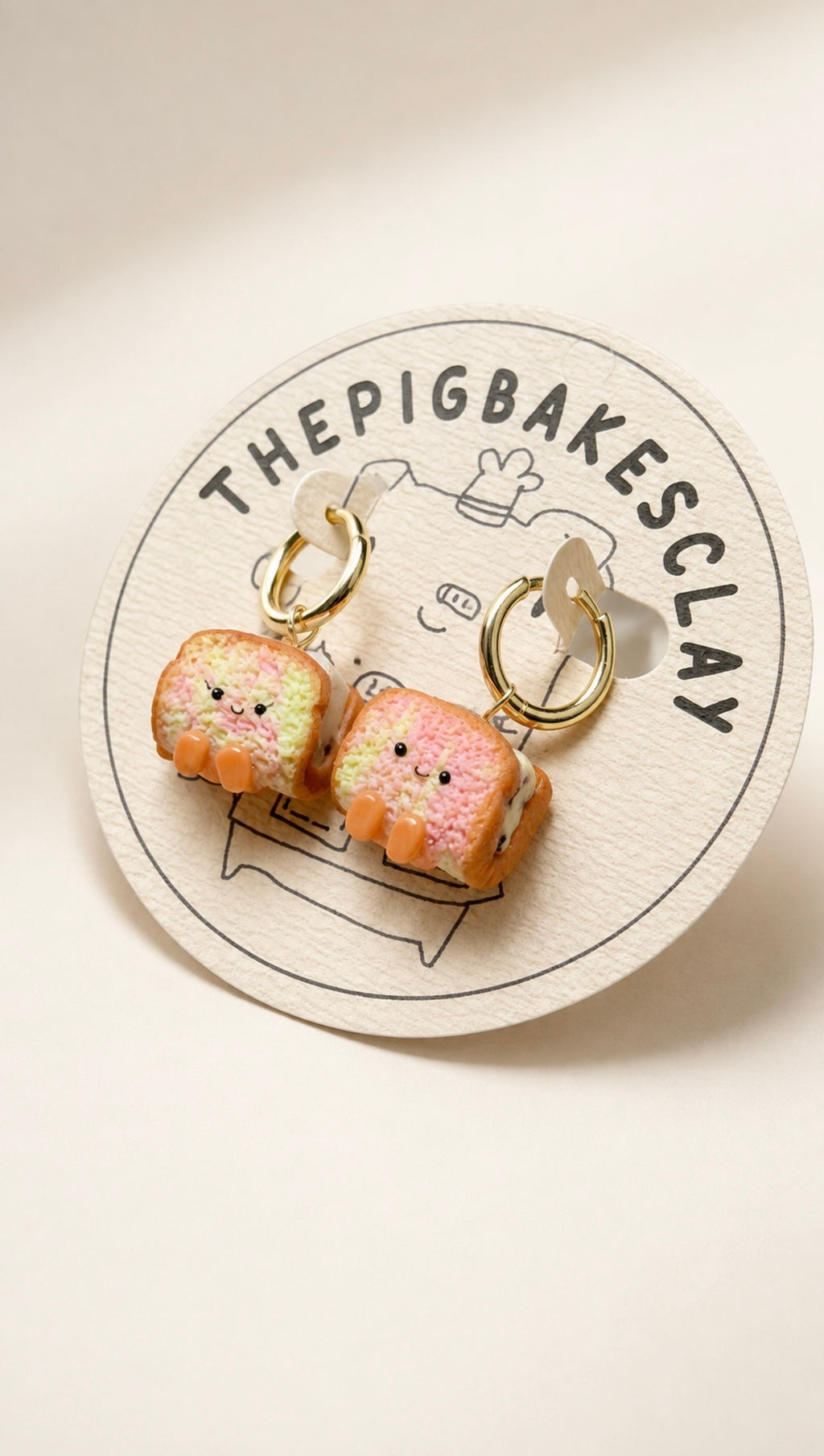 Rainbow Bread Ice Cream on Gold Earring Hoops (choc chip and yam)