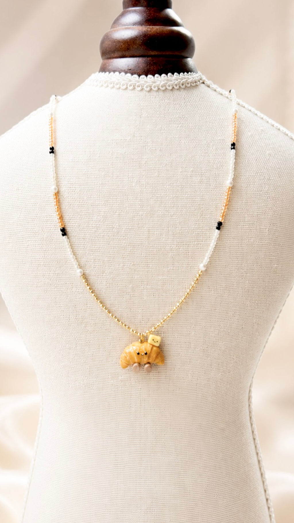 The Shiopan Jellycat and his Pet Butter with Black Spinels and Swaroski Pearls Long Necklace (customised for Sarah)
