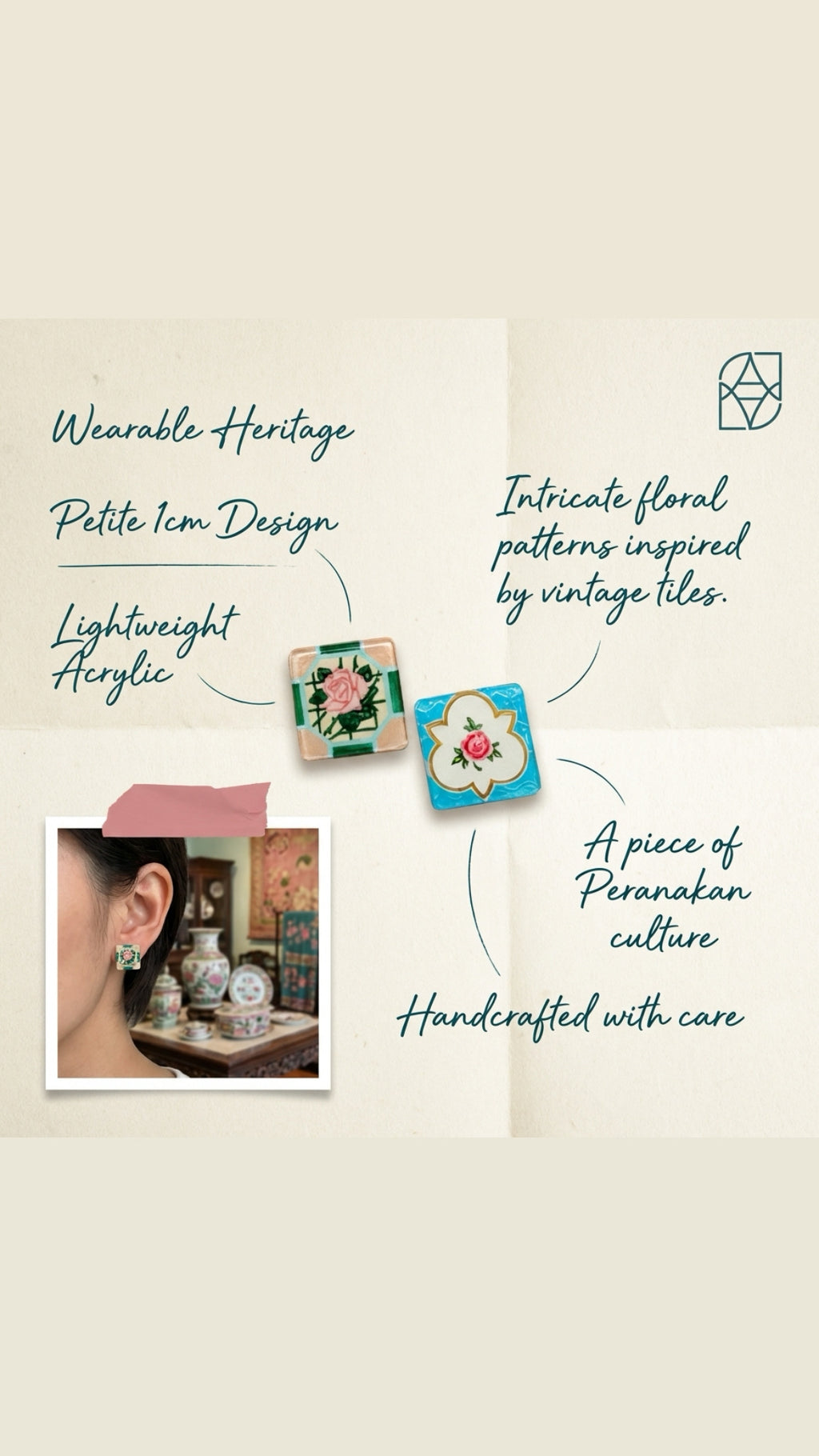 Peranakan Tiles Earring Studs (INSTOCK)