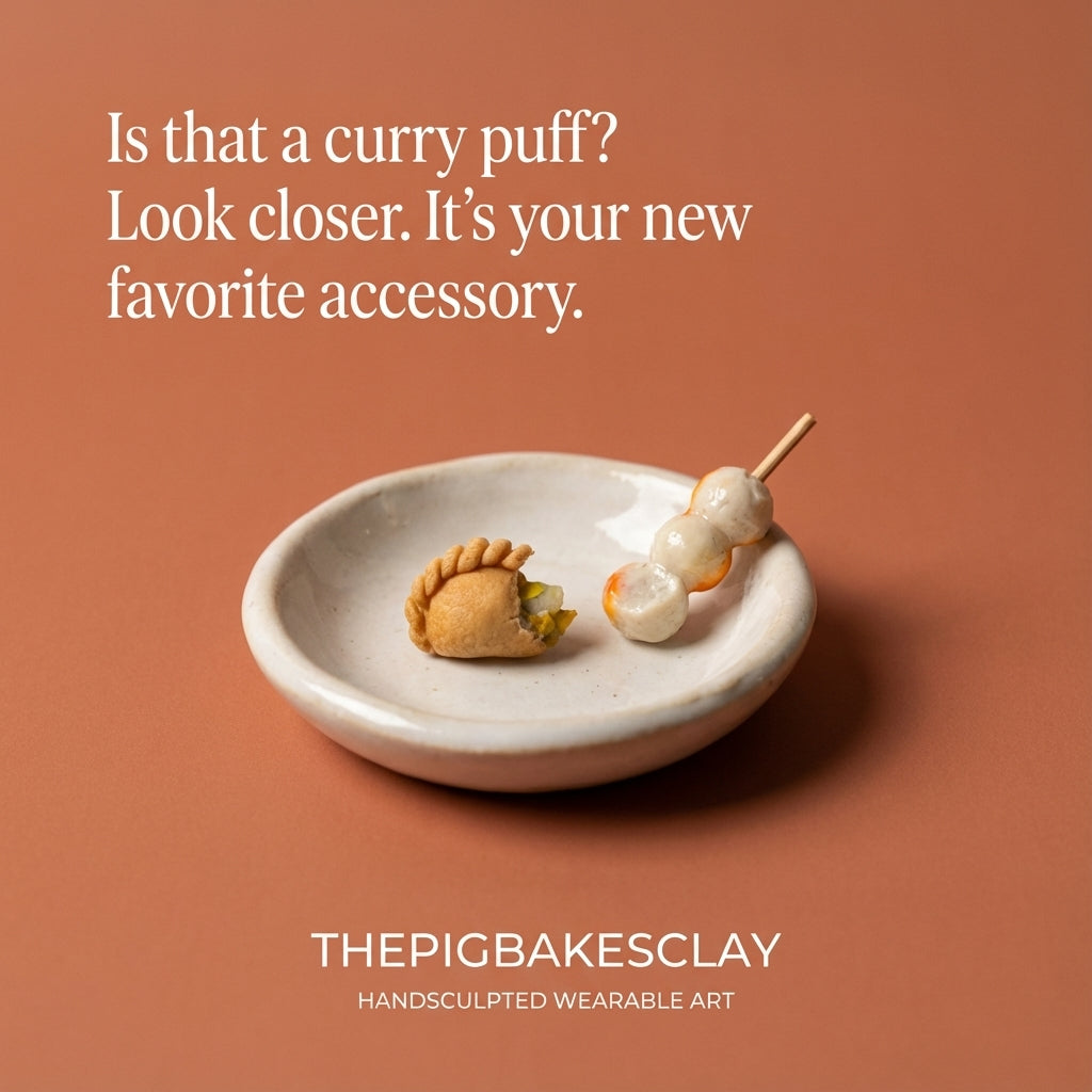 Curry Puff and Fishball Skewer Earring Studs