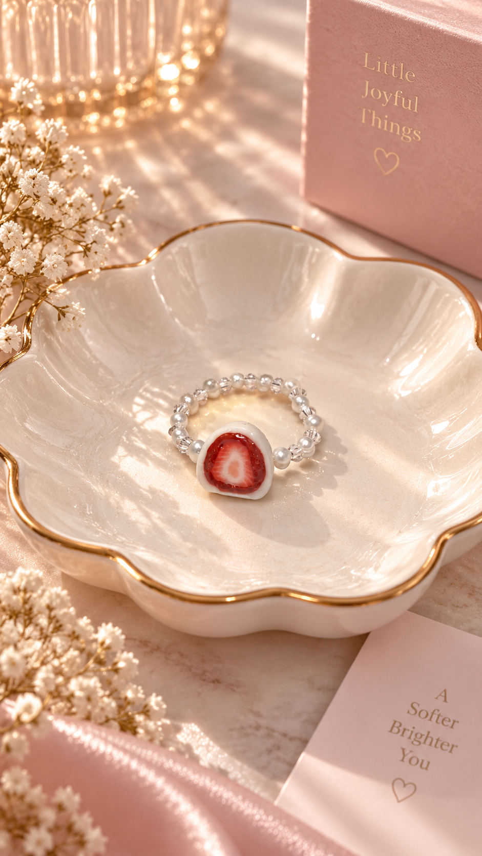 Strawberry Daifuku with Oozy Azuki Paste Beaded Ring