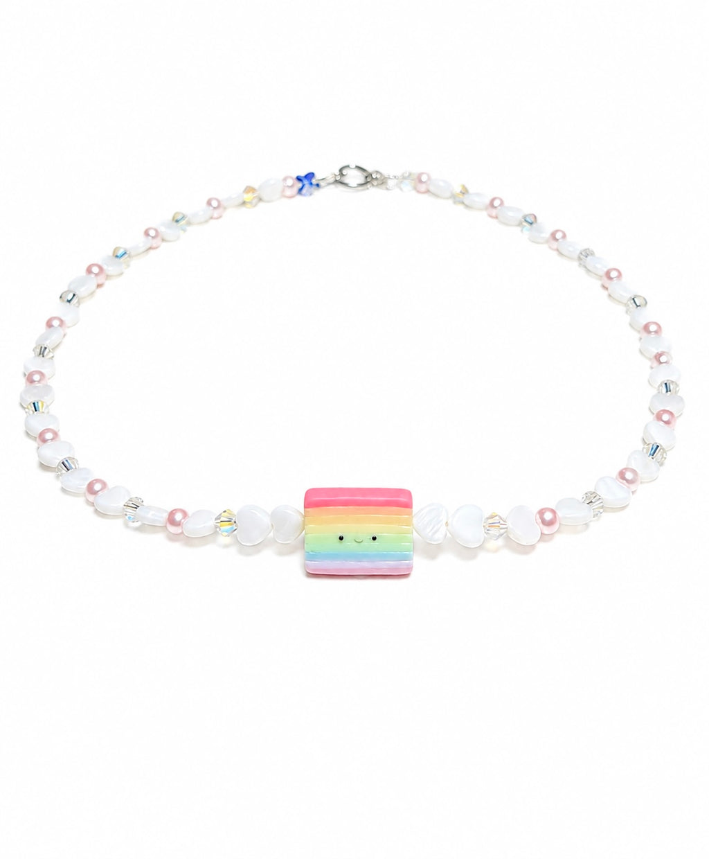 Hand-Beaded Kueh Lapis Jellycat, Mother of Pearl Heart Necklace