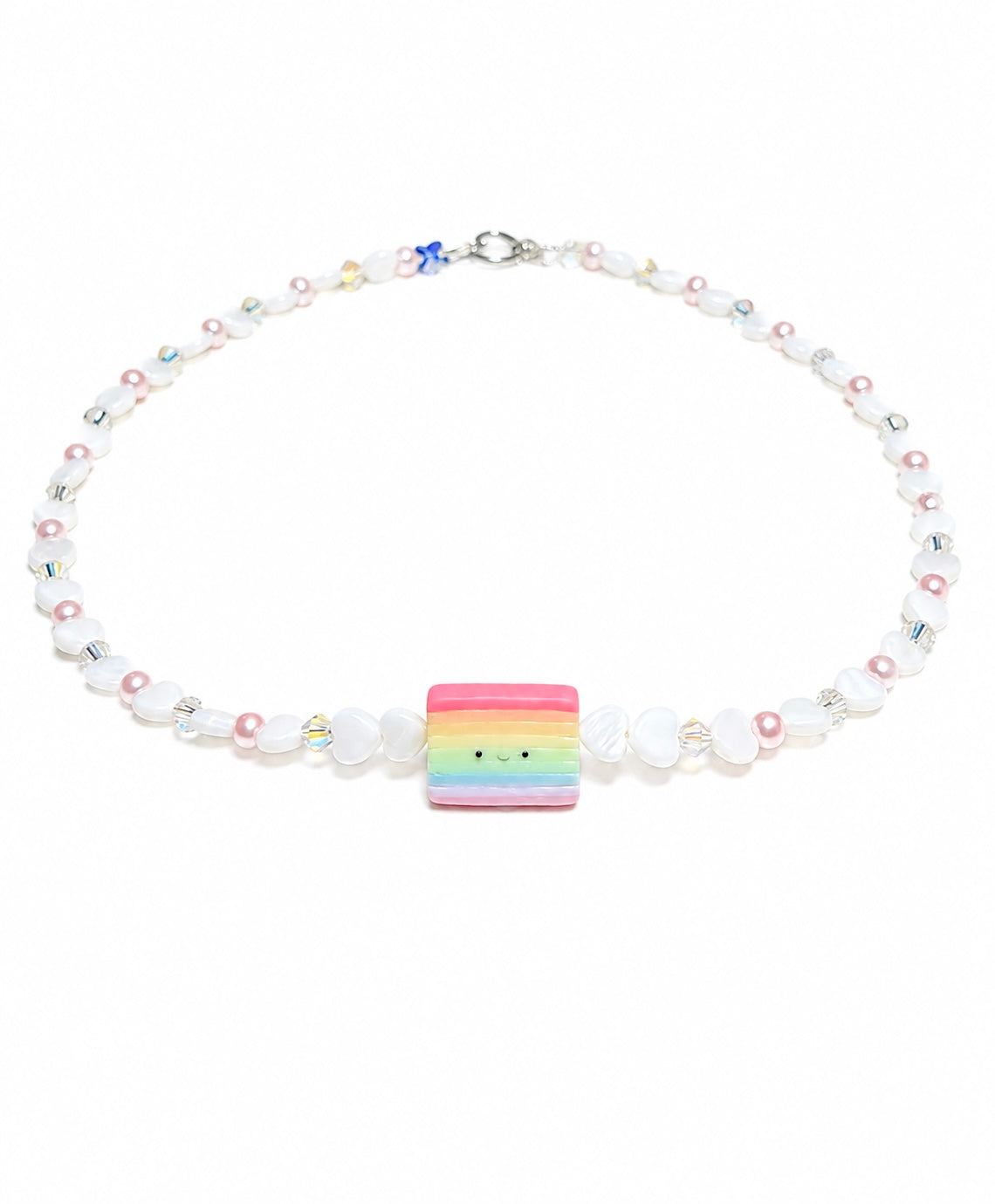 Hand-Beaded Kueh Lapis Jellycat, Mother of Pearl Heart Necklace