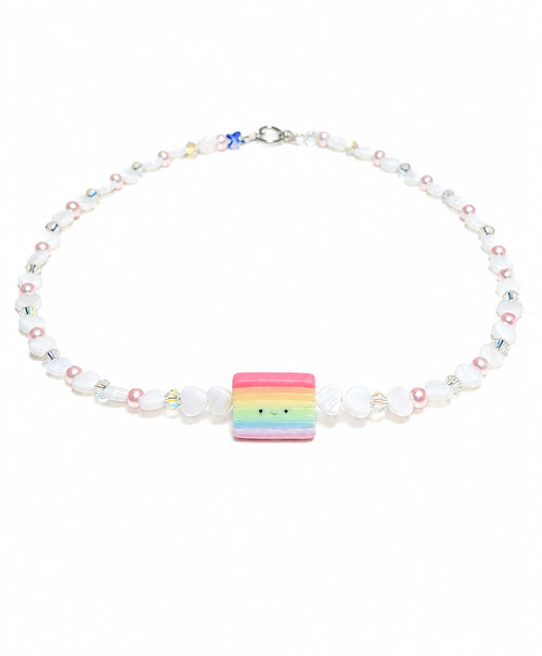 Hand-Beaded Kueh Lapis Jellycat, Mother of Pearl Heart Necklace