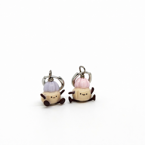 Iced Gem Biscuit Jellycats on Silver Hoop Huggies (PREORDER, wait time 6-8 weeks)