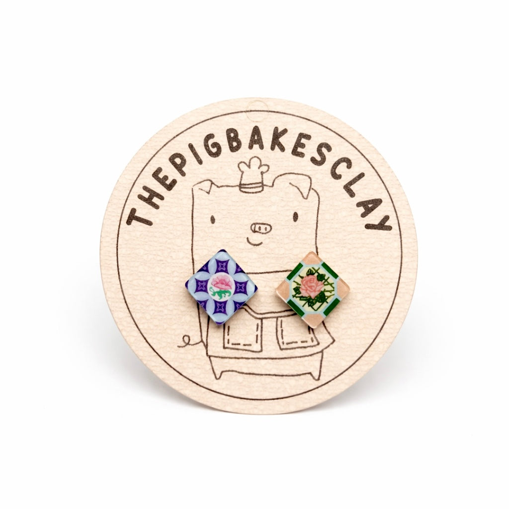 Peranakan Tiles Earring Studs (INSTOCK)