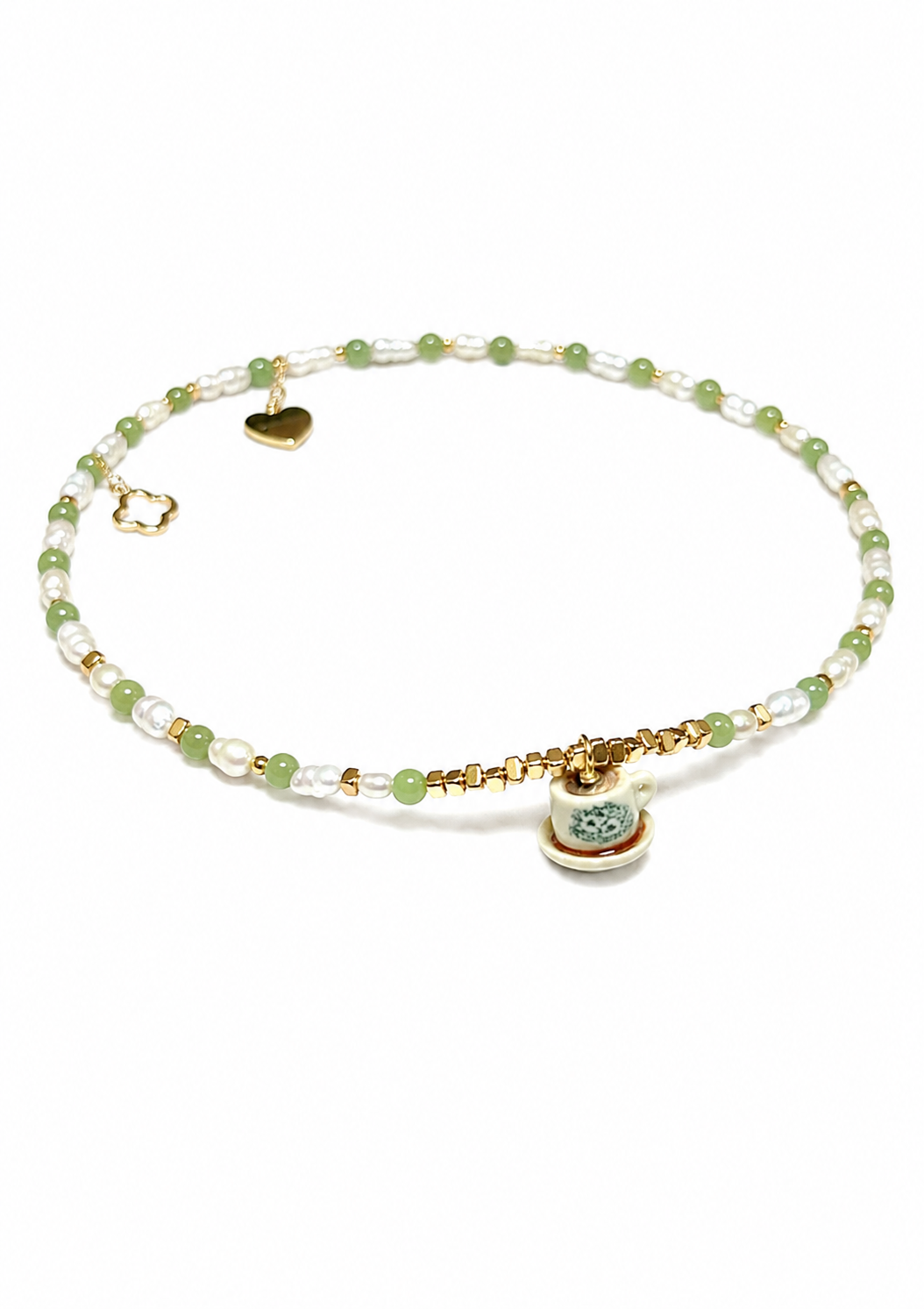 Hand-Beaded Jade and Pearl Kopi Cup and Toast Necklace (Customised for Bernice)