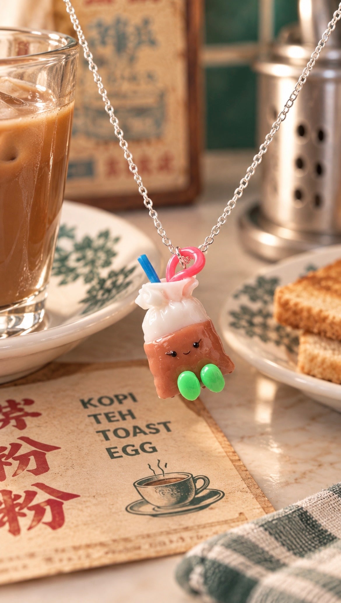 Kopi Bag Chain Necklaces in Silver , (hawker colourway)