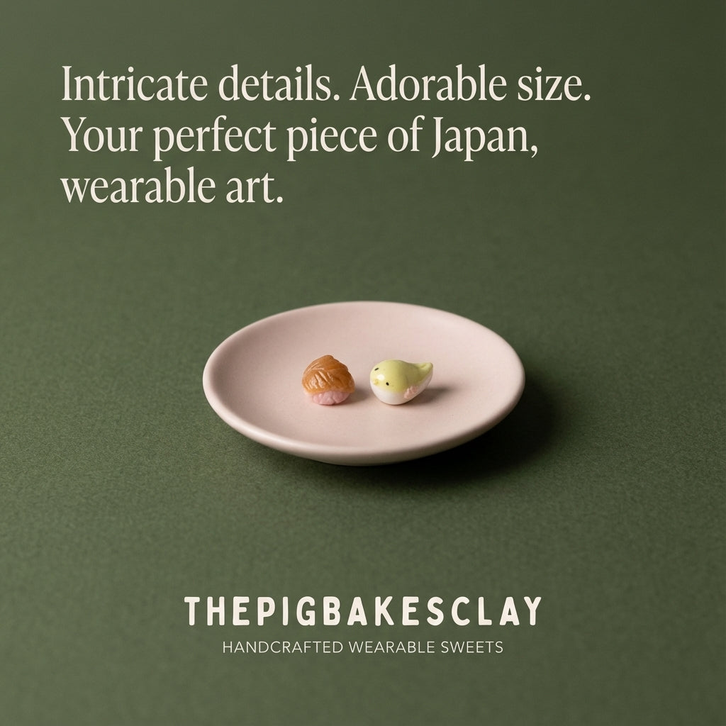 Japanese Bird and Leaf Wagashi Earring Studs