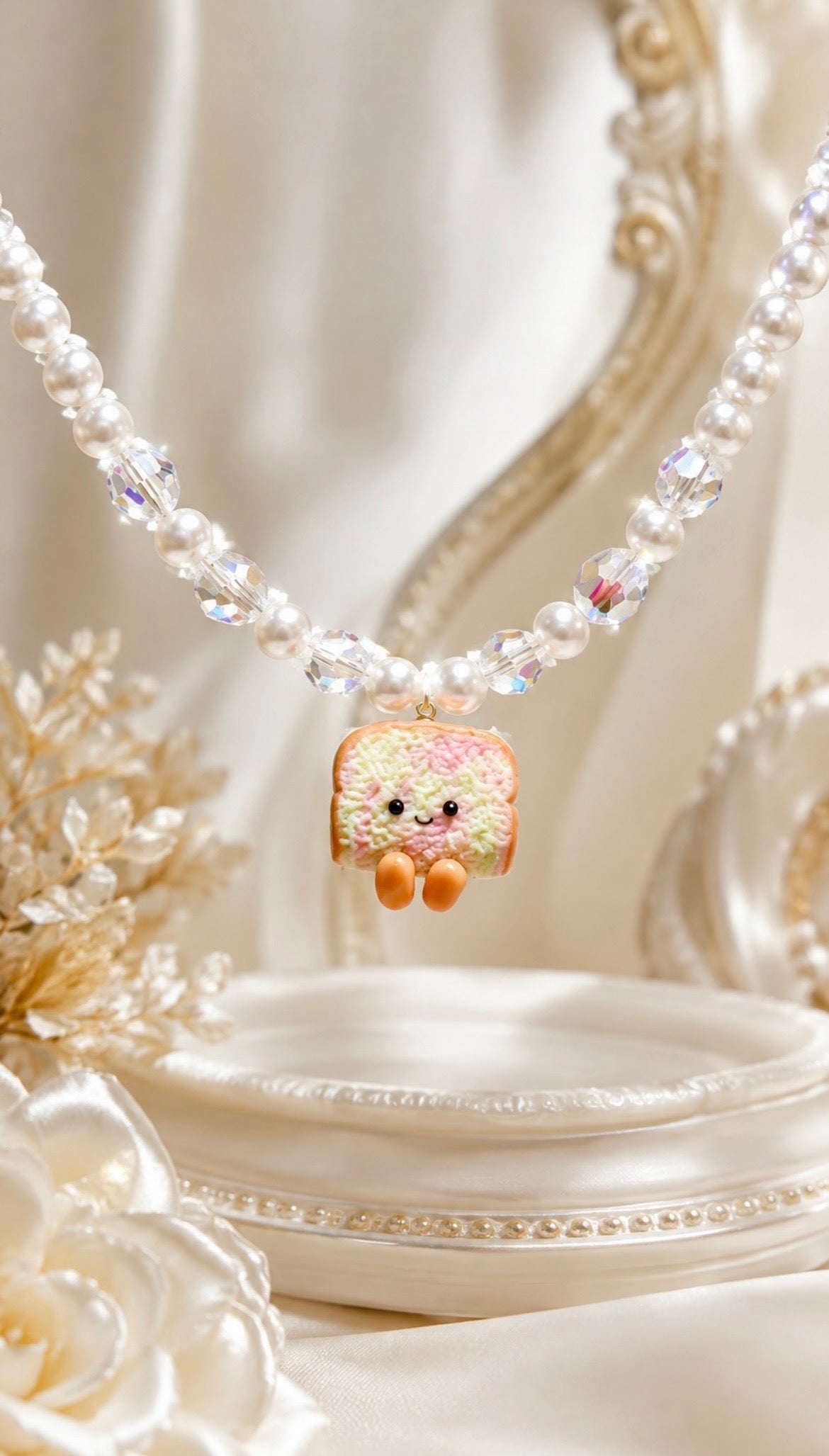 Rainbow Bread Swarovski Pearl and Crystals Necklace