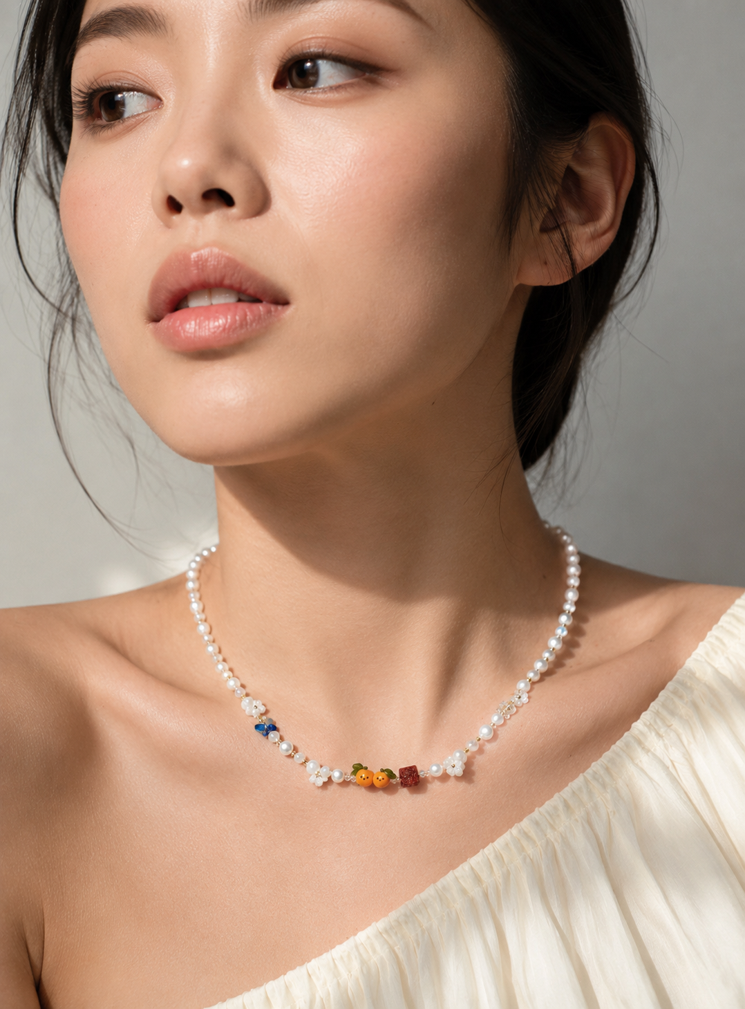 Mandarin and Bakwa Petite Jellycats on Hand-Beaded Necklace
