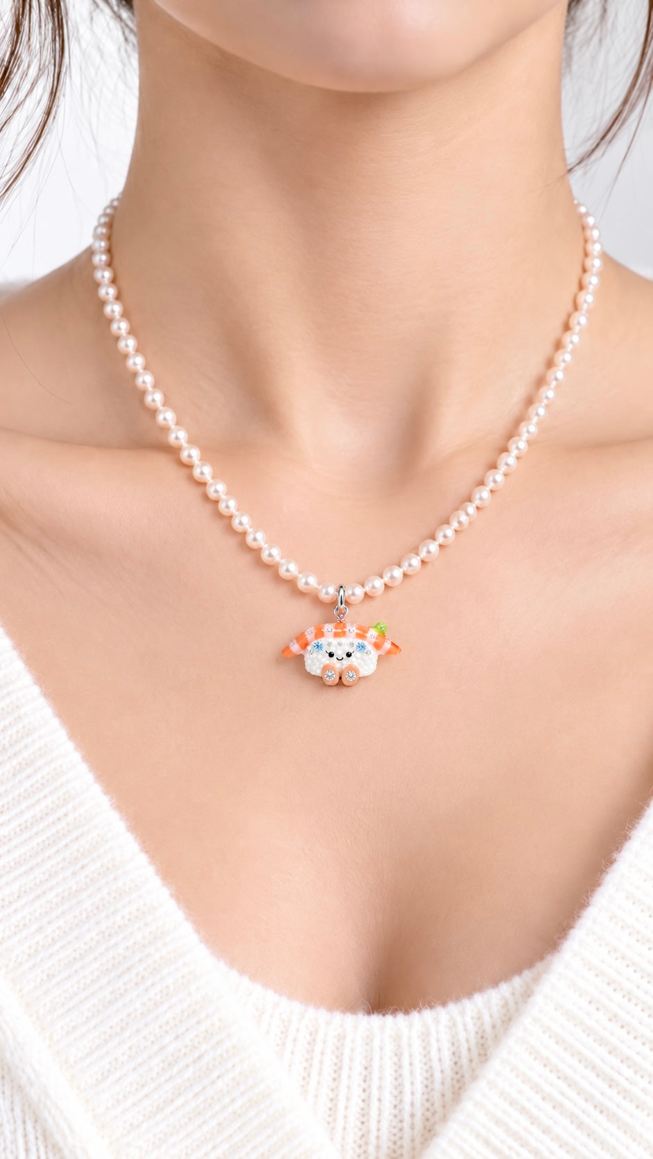 The Smiley Salmon Sushi with her Moissanites Miniature Charm