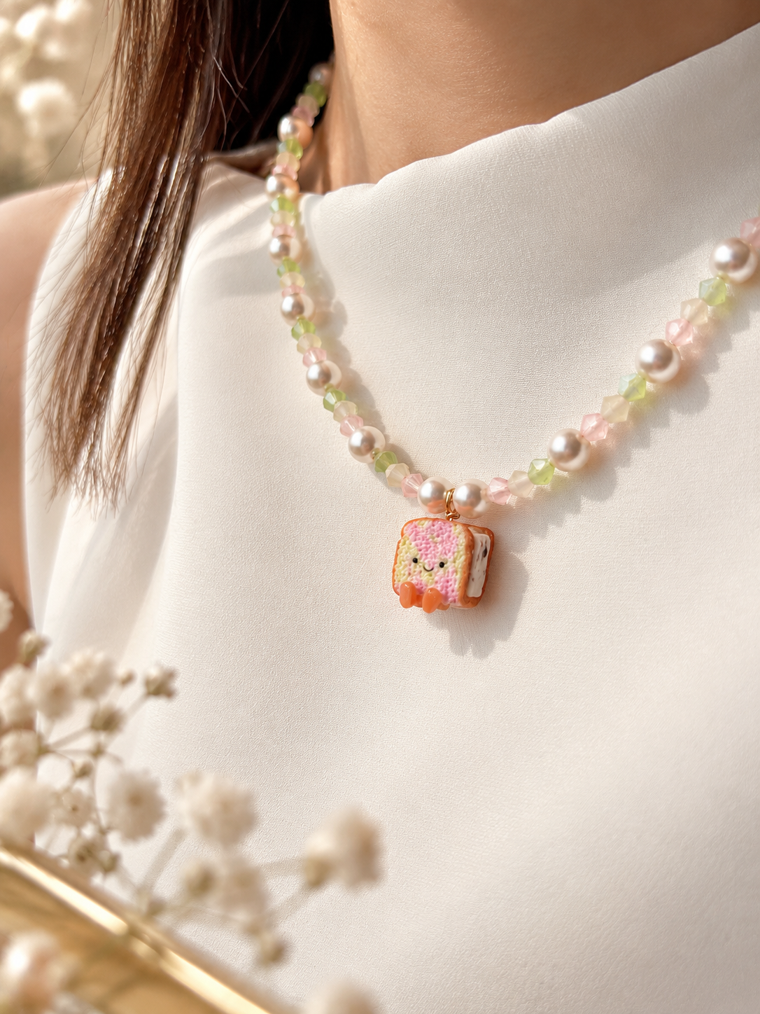Rainbow Ice Cream Bread in Pastels Necklace