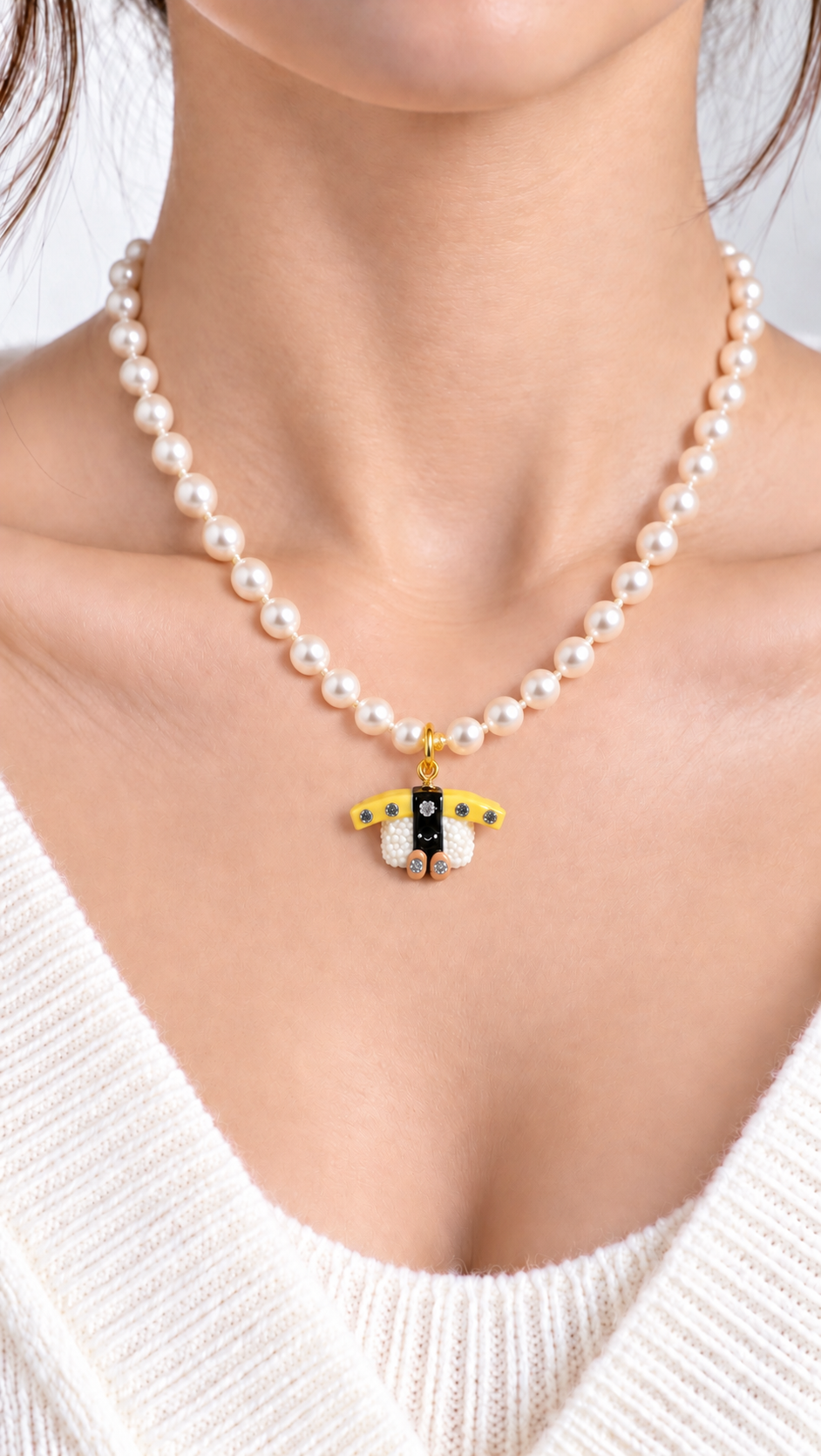 The Smiley Tamago Sushi with His Moissanites Miniature Charm