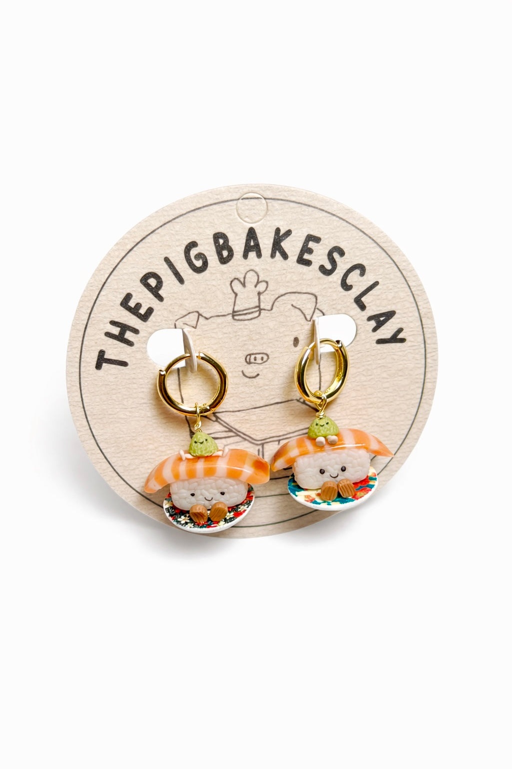 Salmon Nigiri Jellycats on Gold Hoop Dangles