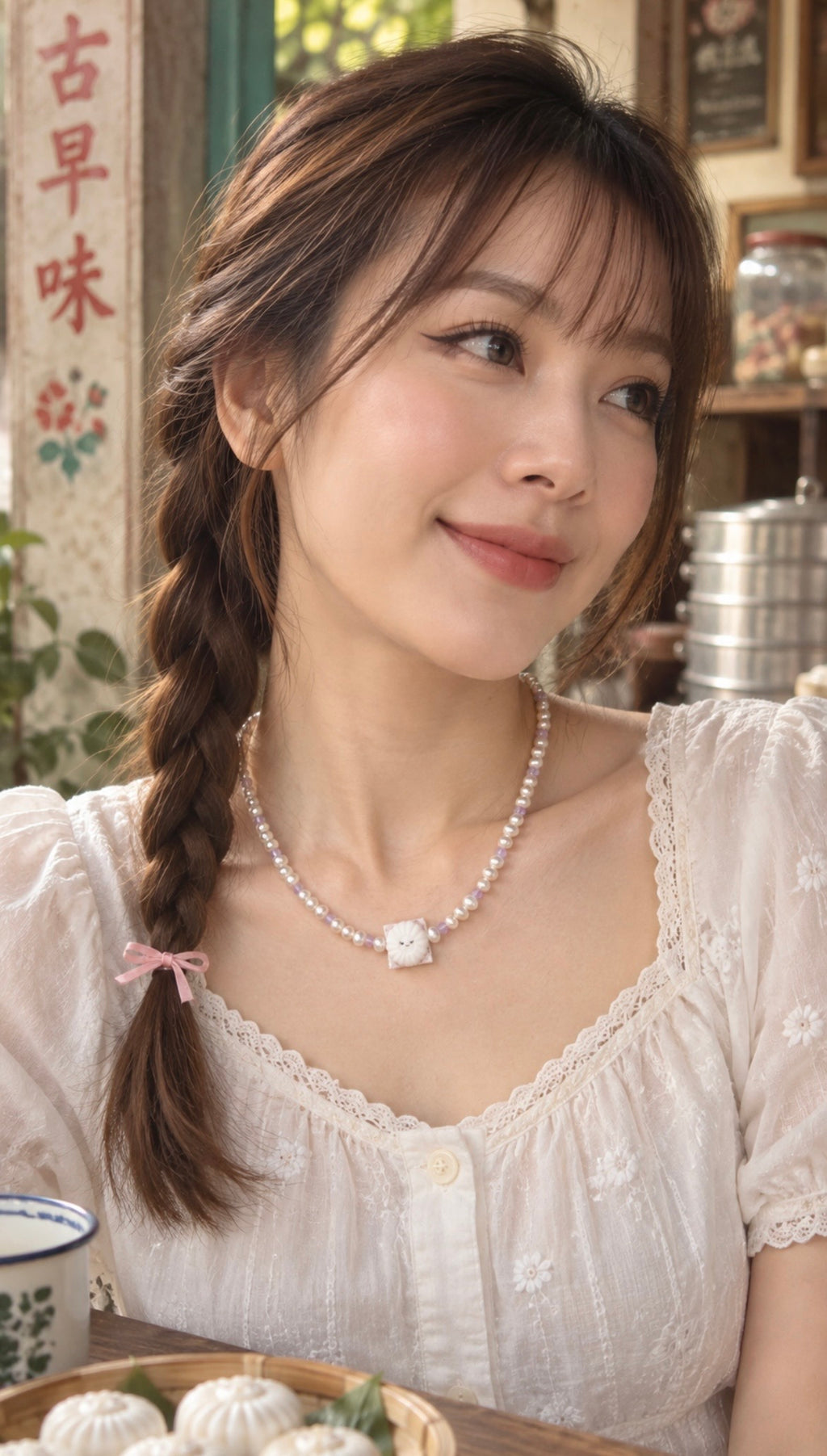 Kueh Tutu in Vintage Purple Pearl Necklace