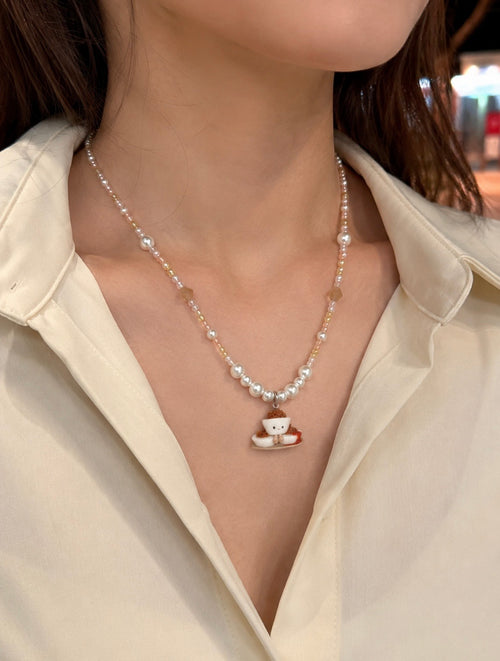 Chwee Kueh Hand-Beaded Necklace in Pastels and Pearls