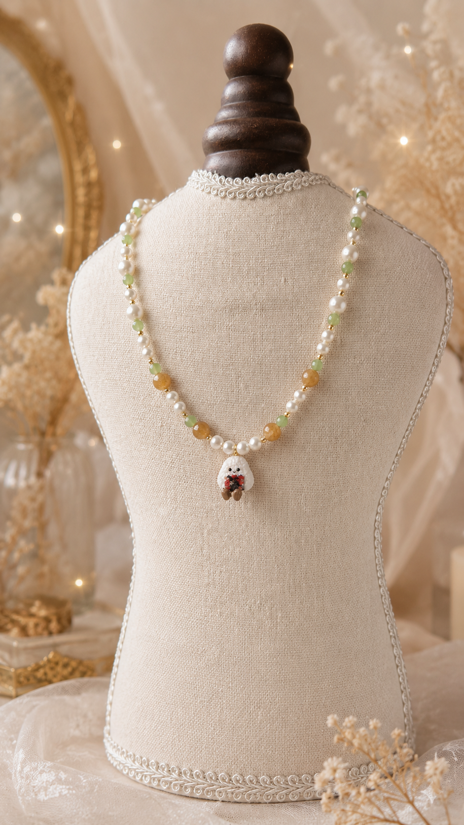 Autumn Onigiri Pearls and Jade Necklace