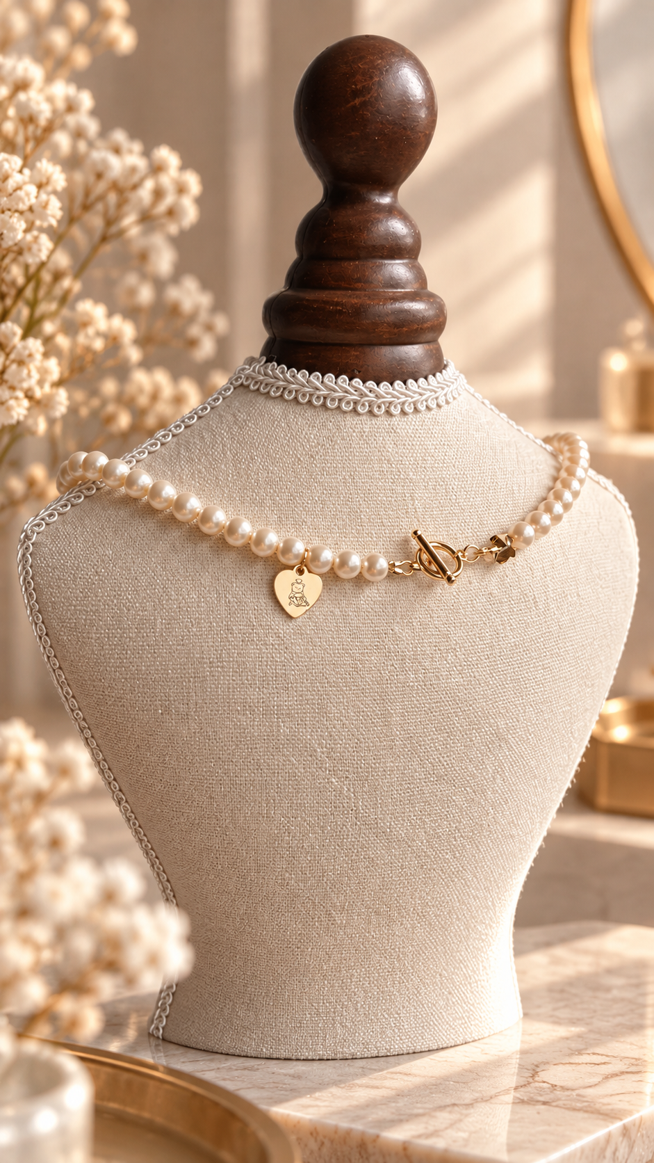 Swarovski Glass Pearl Necklace in Creamrose Light (hand-beaded)