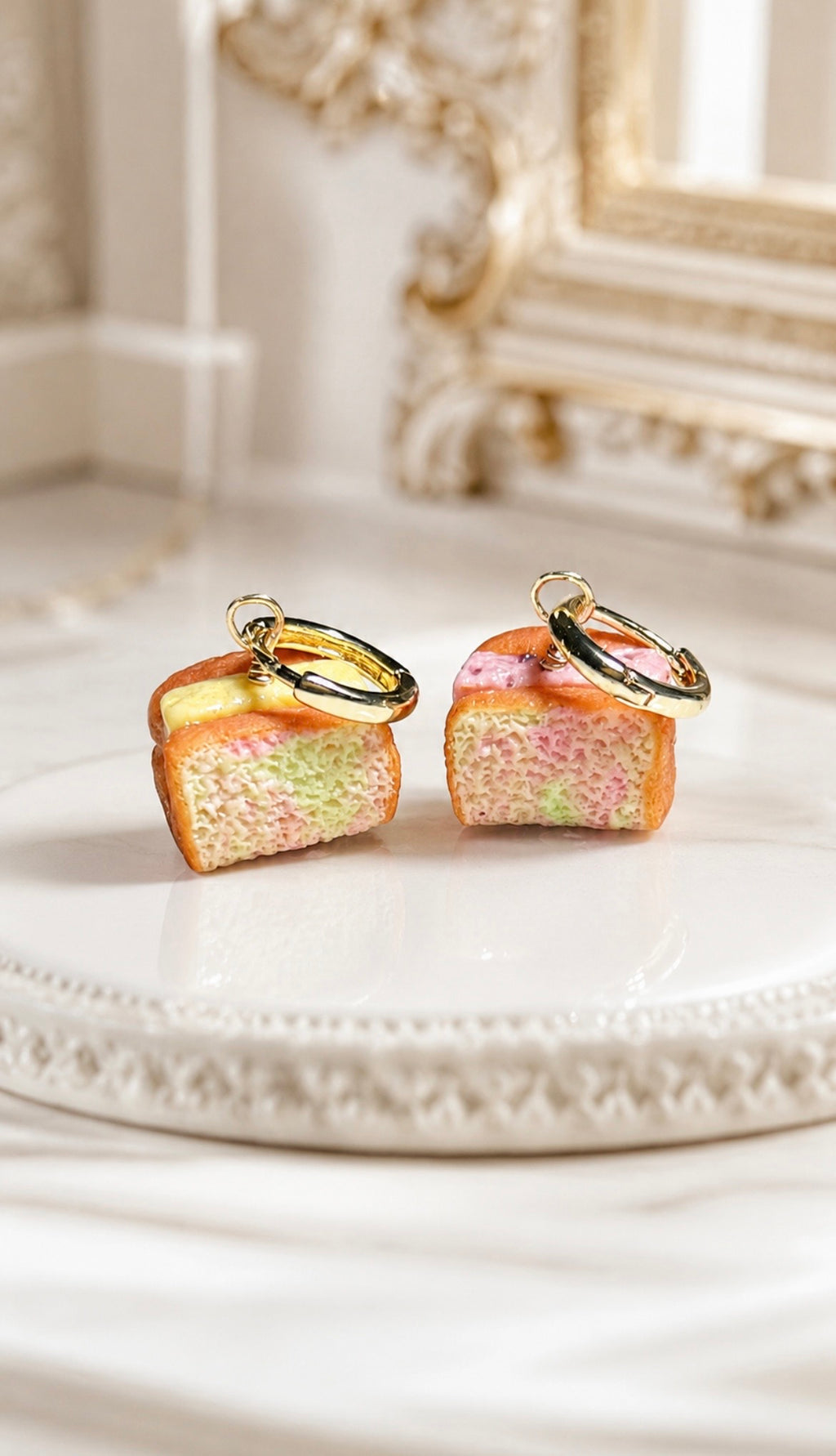 Rainbow Bread Ice Cream on Gold Earring Hoops (red bean and durian)