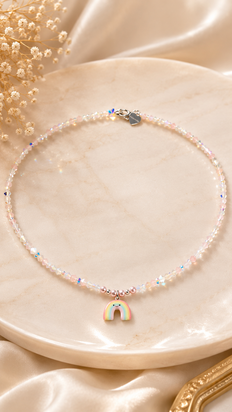 Rainbow Jellycat Hand-Beaded Pastel Pink Necklace