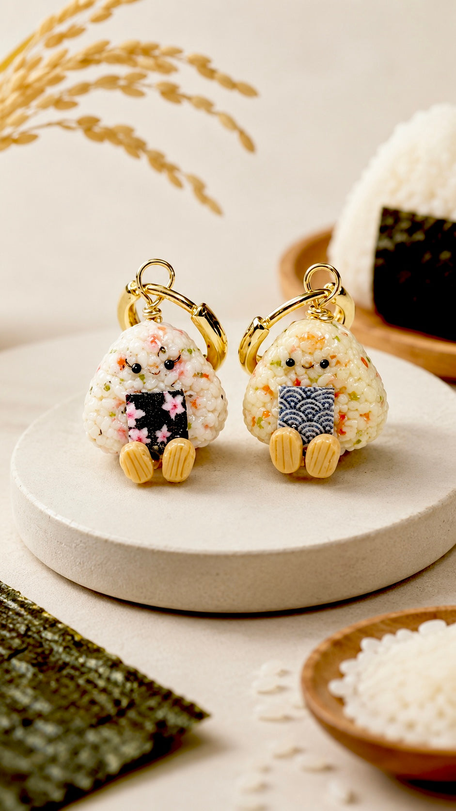 Speckled Onigiris on Gold Hoops