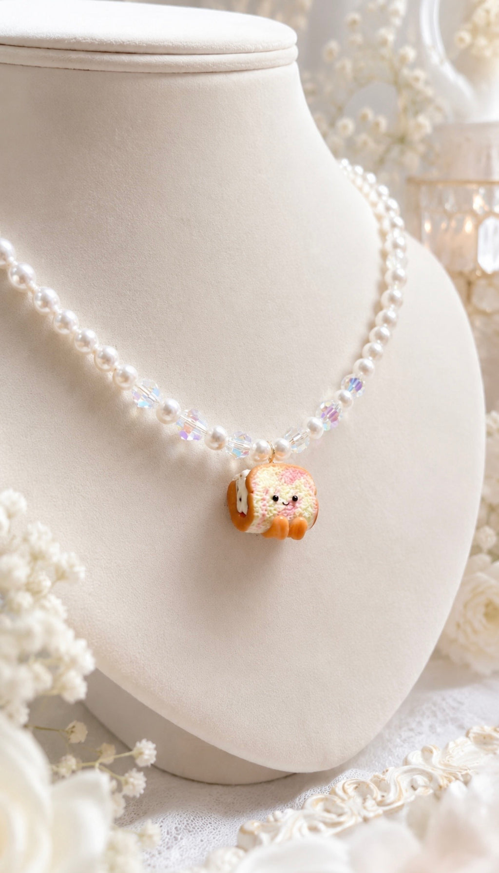 Rainbow Bread Swarovski Pearl and Crystals Necklace
