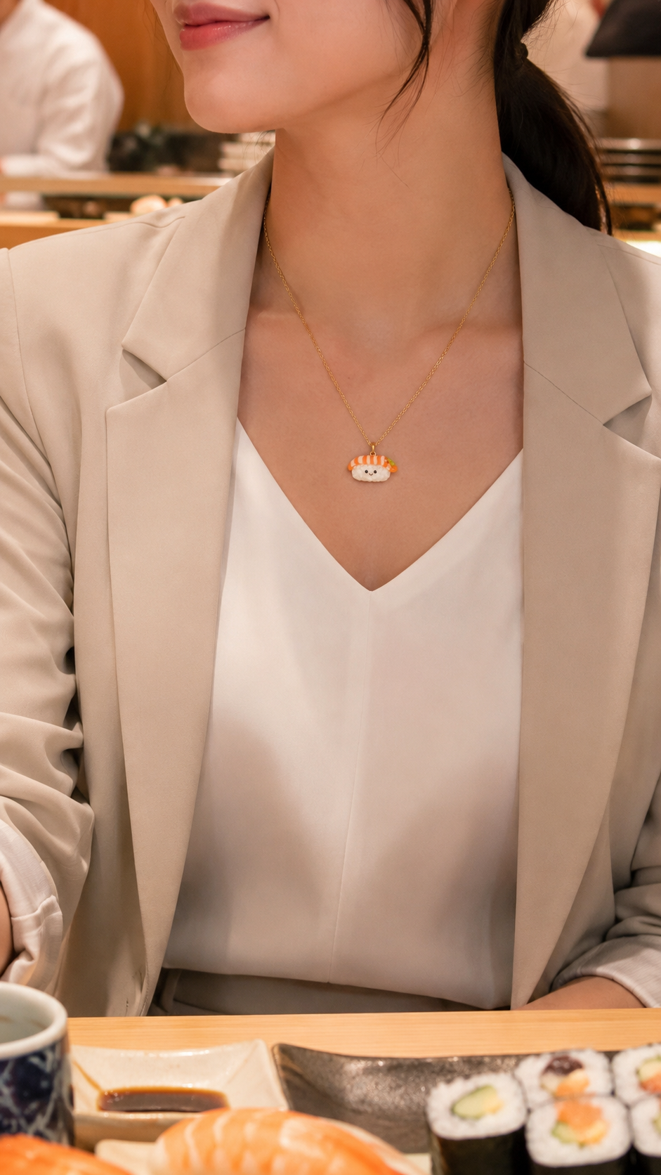 Salmon Sushi Jellycat Gold Necklace
