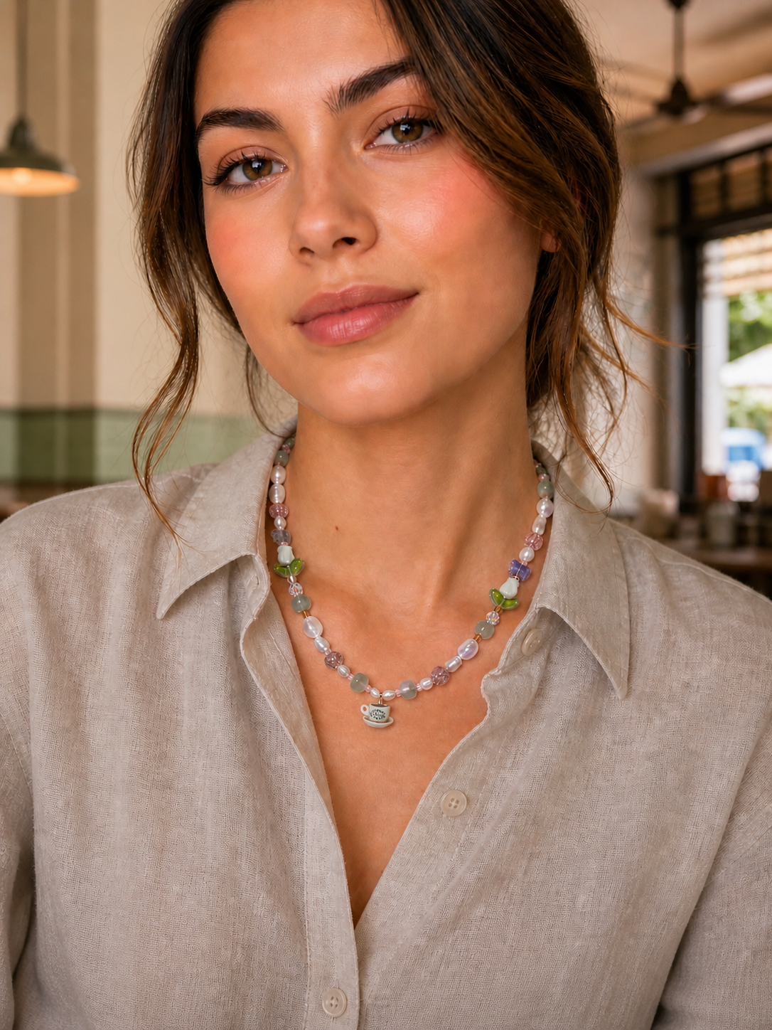 Kopi Cup Hand-Beaded Necklace