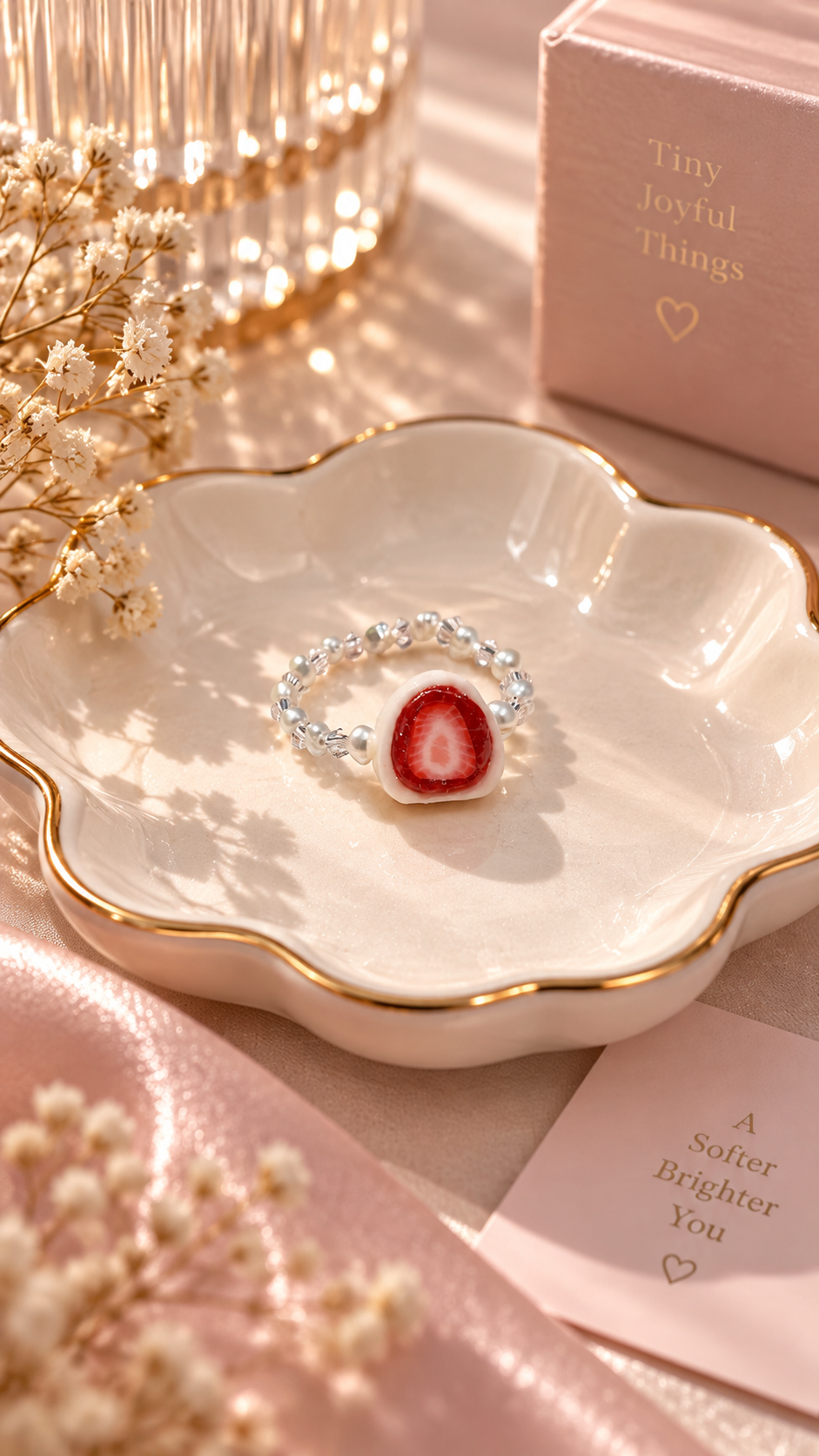 Strawberry Daifuku with Oozy Azuki Paste Beaded Ring