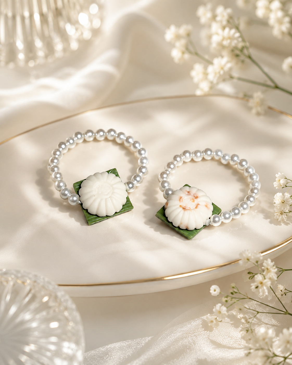 Kueh Tutu Hand-Beaded Pearl Rings