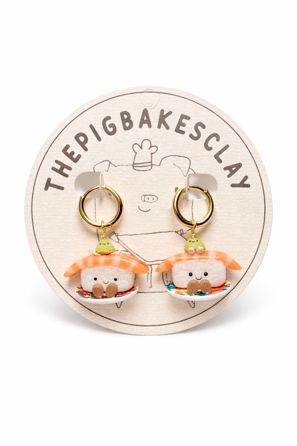 Salmon Nigiri Jellycats on Gold Hoop Dangles