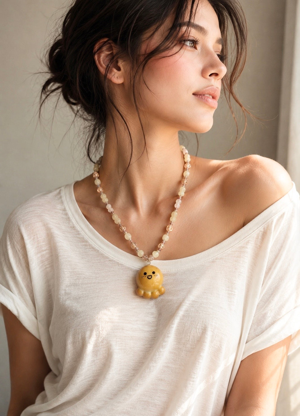 Laughing Chonky Tako Bread Hand-Beaded Necklace