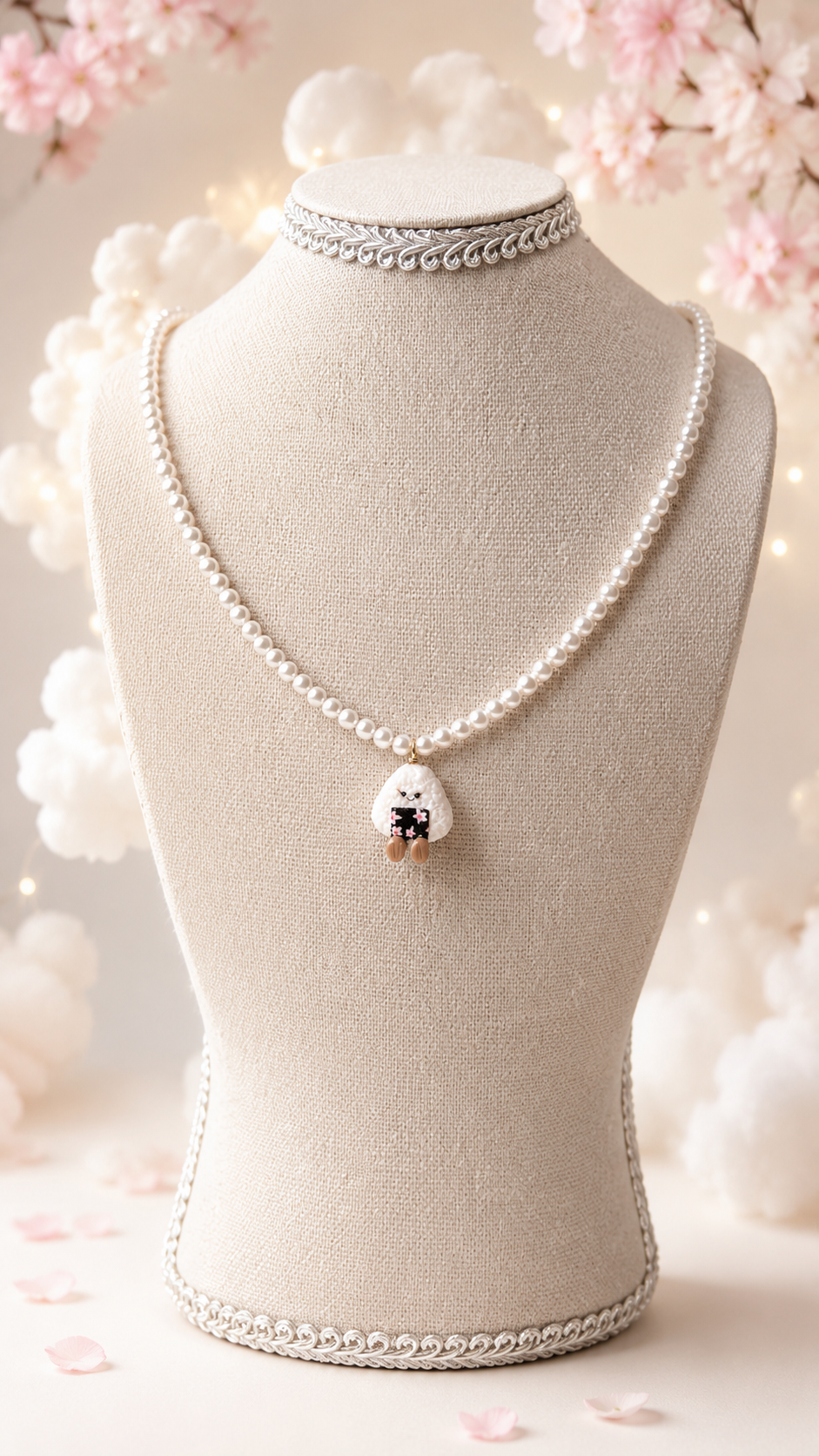 Onigiri Pearl Necklace with floral motifs