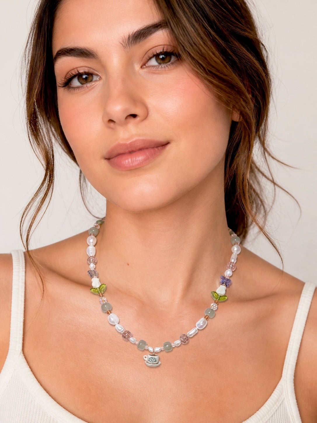 Kopi Cup Hand-Beaded Necklace