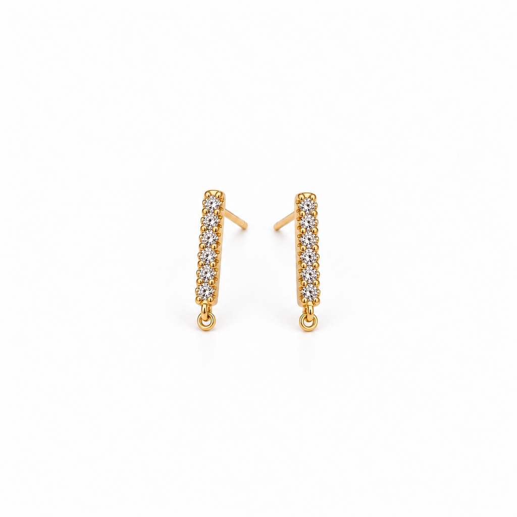 Zircon-studded Bar Stud Dangle (14K Gold-Plated over 925 Sterling Silver)
