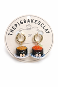 Ikura and Uni Gunkan Sushi Jellycats on Gold Hoop Dangles