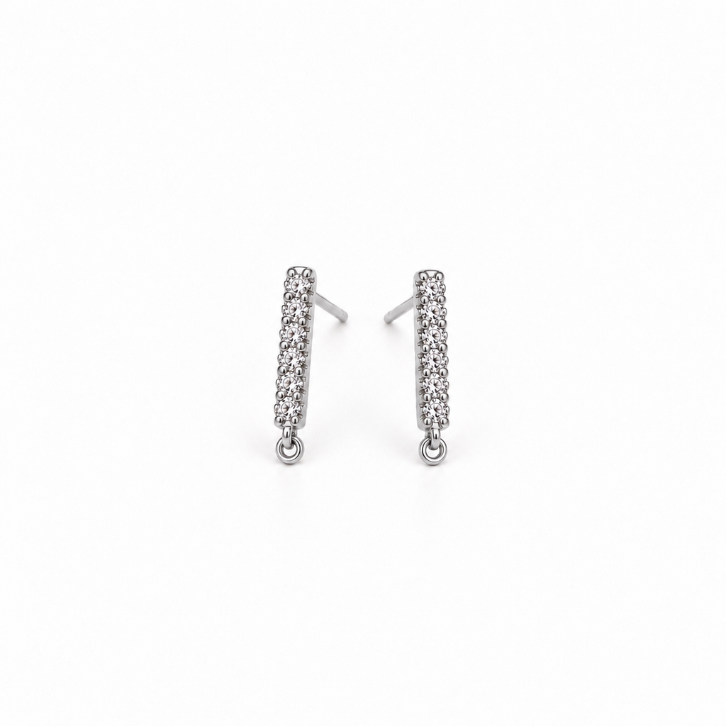 Zircon-studded Bar Stud Dangle (14K White Gold-Plated over 925 Sterling Silver)