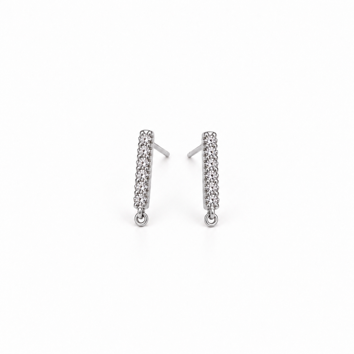 Zircon-studded Bar Stud Dangle (14K White Gold-Plated over 925 Sterling Silver)