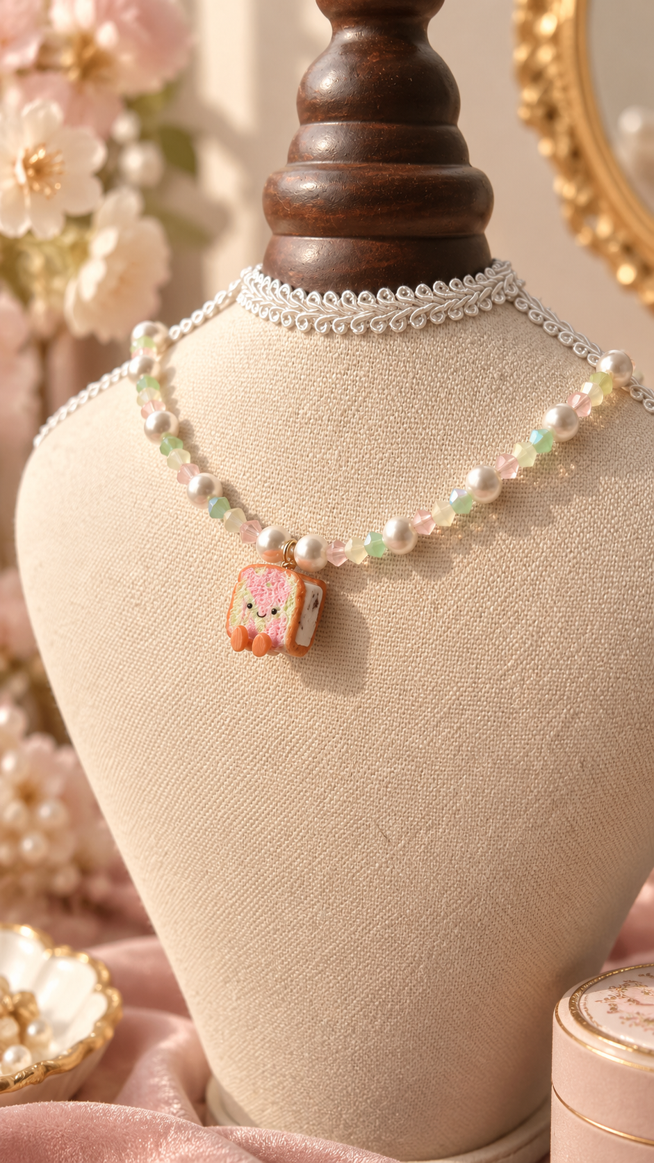 Rainbow Ice Cream Bread in Pastels Necklace